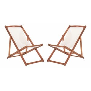 Safavieh Loren Eucalyptus Wood/Polyester Sling Chair in Natural/Beige (Set of 2)