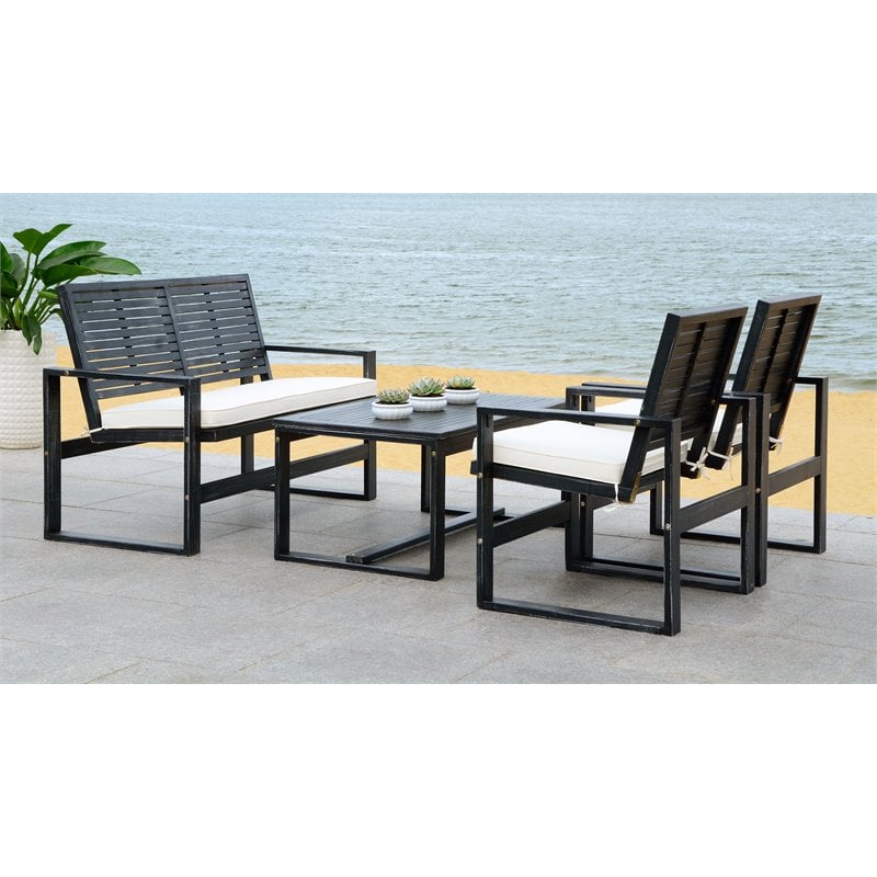 Safavieh Ozark 4-Piece Acacia Wood Outdoor Set in Black and Beige