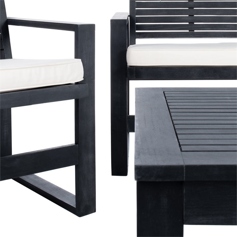 Safavieh Ozark 4-Piece Acacia Wood Outdoor Set in Black and Beige