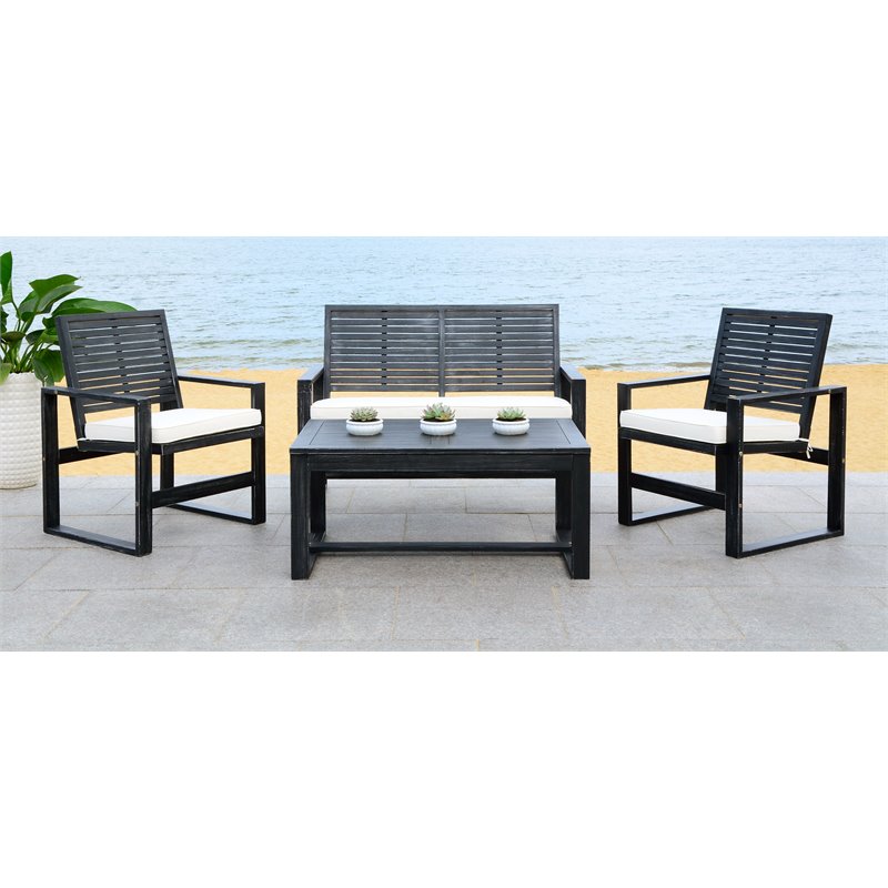 Safavieh Ozark 4-Piece Acacia Wood Outdoor Set in Black and Beige