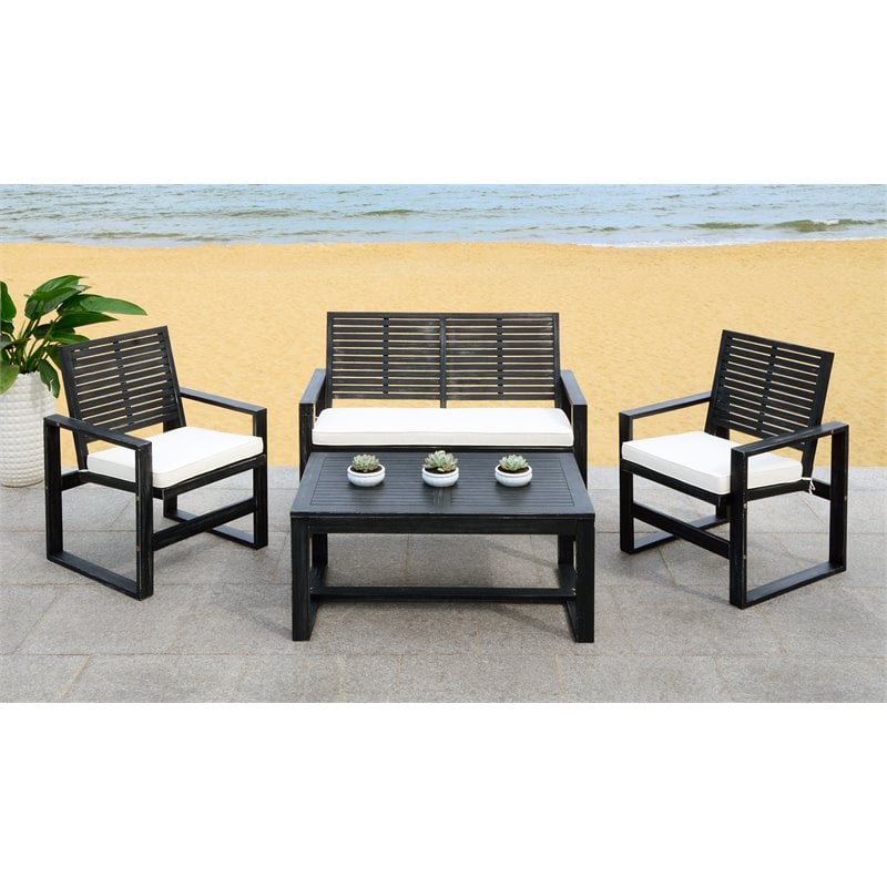 Safavieh Ozark 4-Piece Acacia Wood Outdoor Set in Black and Beige