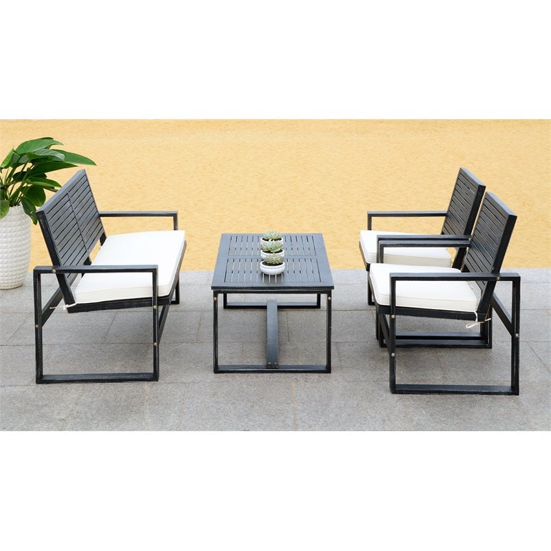 Safavieh Ozark 4-Piece Acacia Wood Outdoor Set in Black and Beige