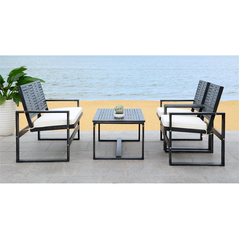 Safavieh Ozark 4-Piece Acacia Wood Outdoor Set in Black and Beige