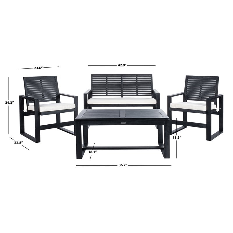 Safavieh Ozark 4-Piece Acacia Wood Outdoor Set in Black and Beige