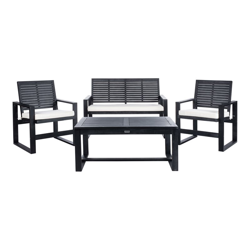 Safavieh Ozark 4-Piece Acacia Wood Outdoor Set in Black and Beige