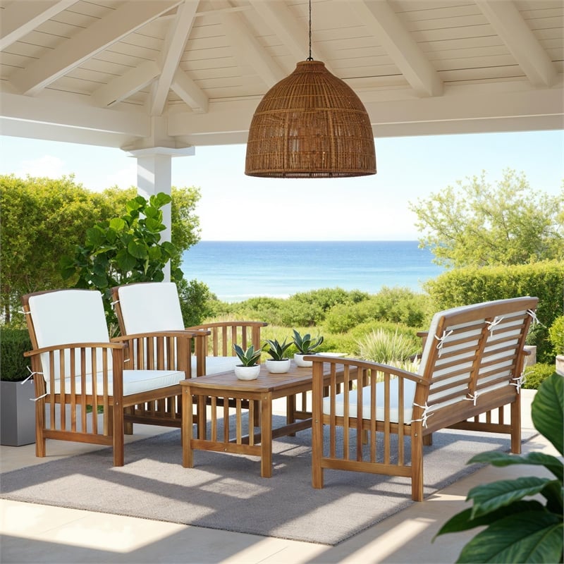 Safavieh Rocklin Wood 4 Pc Outdoor Set  in Natural / Beige