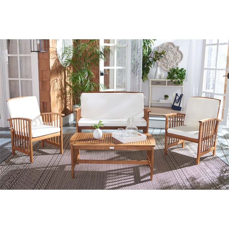 Safavieh Rocklin Wood 4 Pc Outdoor Set  in Natural / Beige