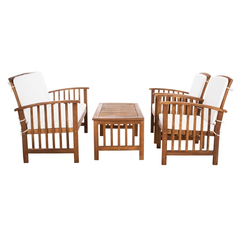 Safavieh Rocklin Wood 4 Pc Outdoor Set  in Natural / Beige