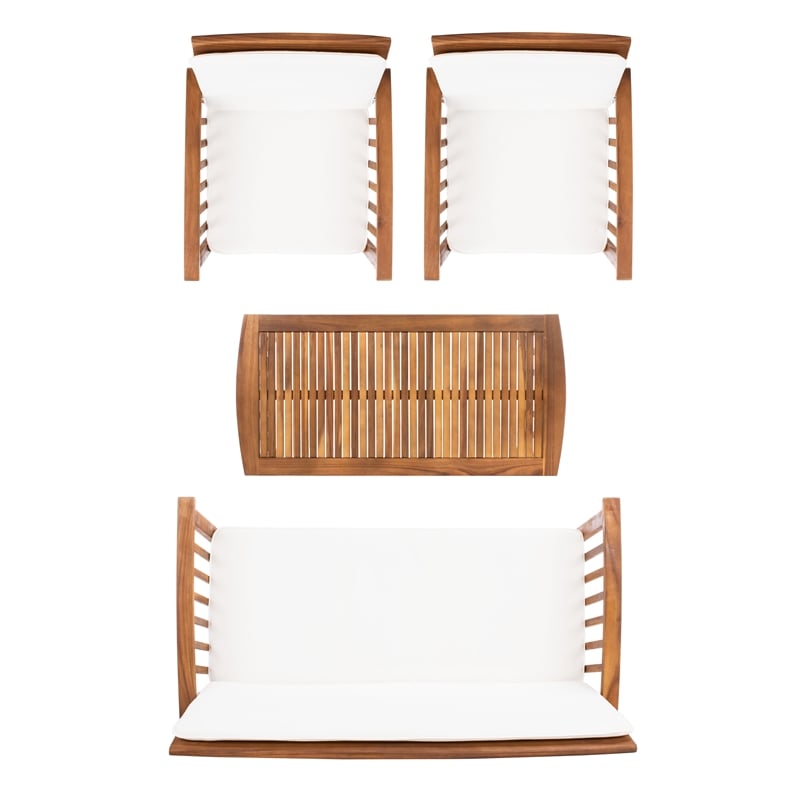 Safavieh Rocklin Wood 4 Pc Outdoor Set  in Natural / Beige