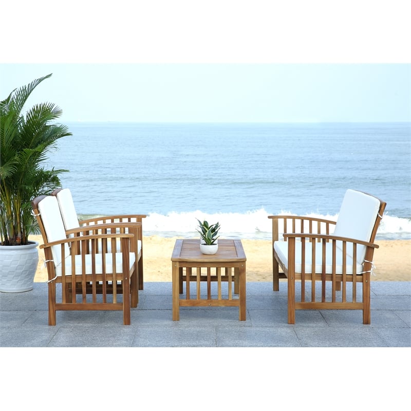 Safavieh Rocklin Wood 4 Pc Outdoor Set  in Natural / Beige