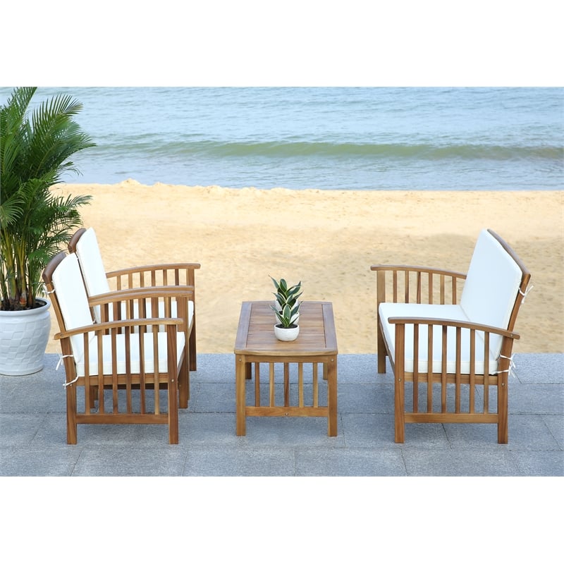 Safavieh Rocklin Wood 4 Pc Outdoor Set  in Natural / Beige