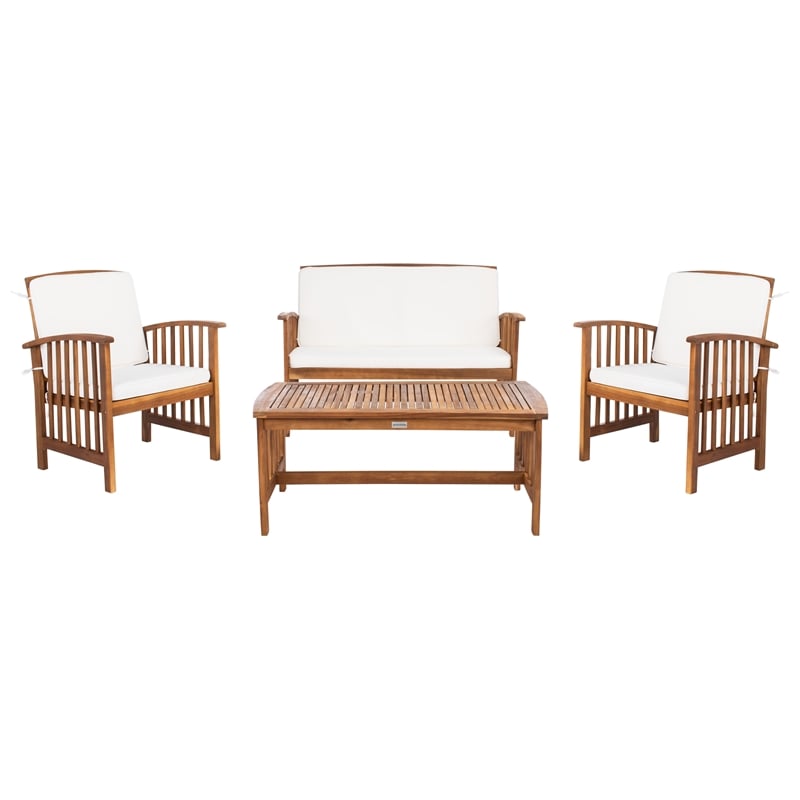 Safavieh Rocklin Wood 4 Pc Outdoor Set  in Natural / Beige