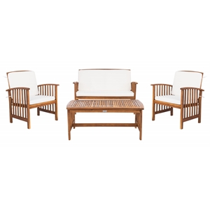Safavieh Rocklin Wood 4 Pc Outdoor Set  in Natural / Beige
