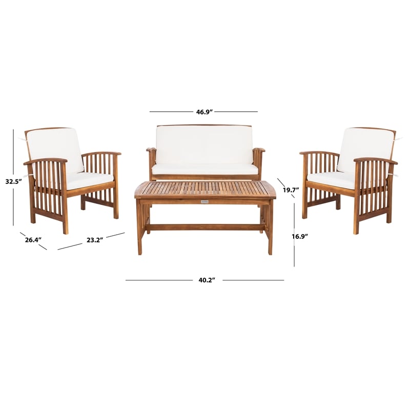 Safavieh Rocklin Wood 4 Pc Outdoor Set  in Natural / Beige
