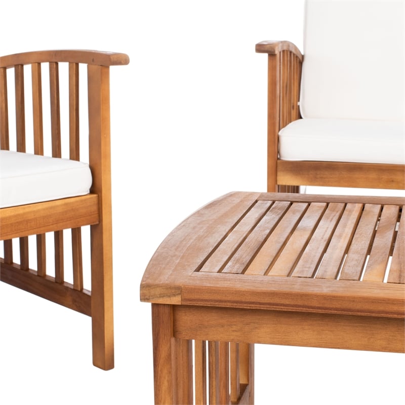 Safavieh Rocklin Wood 4 Pc Outdoor Set  in Natural / Beige