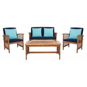 Safavieh Rocklin 4-Piece Acacia Wood Outdoor Set in Natural / Navy