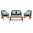 Safavieh Rocklin 4-Piece Acacia Wood Outdoor Set in Natural / Navy