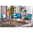 Safavieh Rocklin 4-Piece Acacia Wood Outdoor Set in Natural / Navy