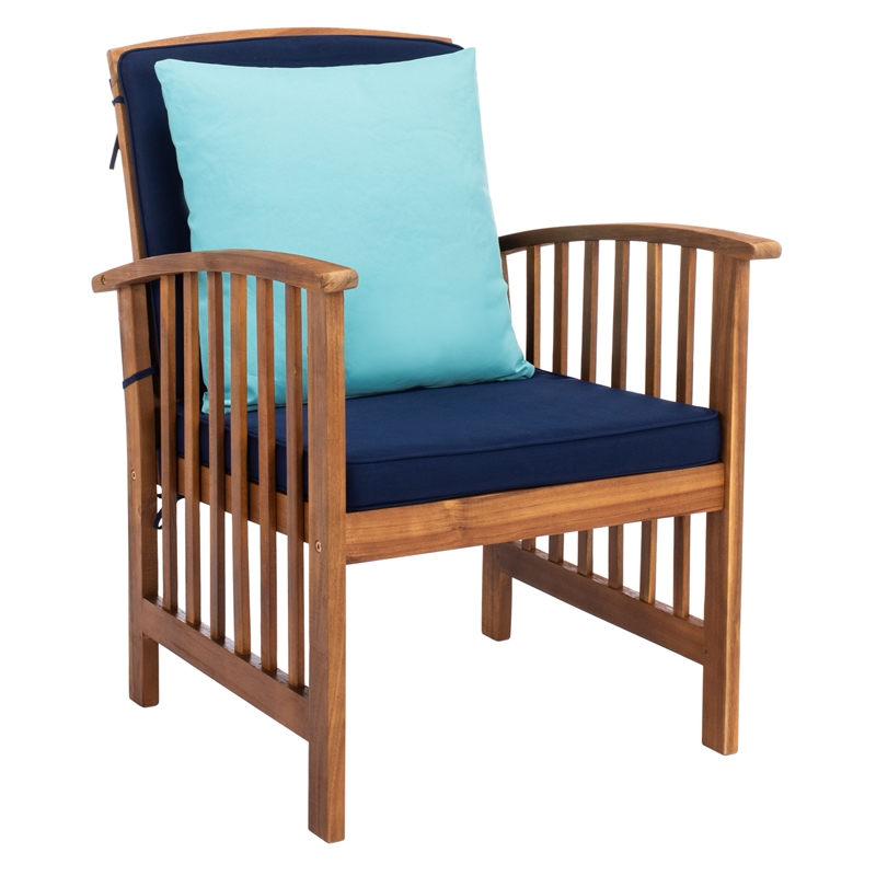 Safavieh Rocklin 4-Piece Acacia Wood Outdoor Set in Natural / Navy