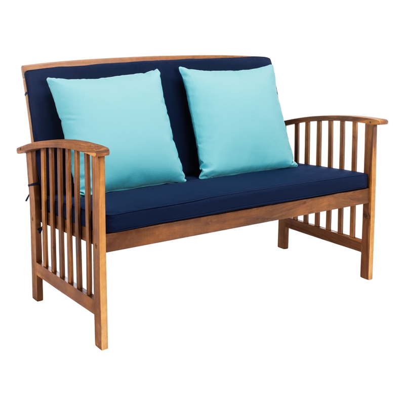 Safavieh Rocklin 4-Piece Acacia Wood Outdoor Set in Natural / Navy