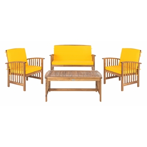 Safavieh Rocklin 4-Piece Acacia Wood Outdoor Set in Natural / Yellow