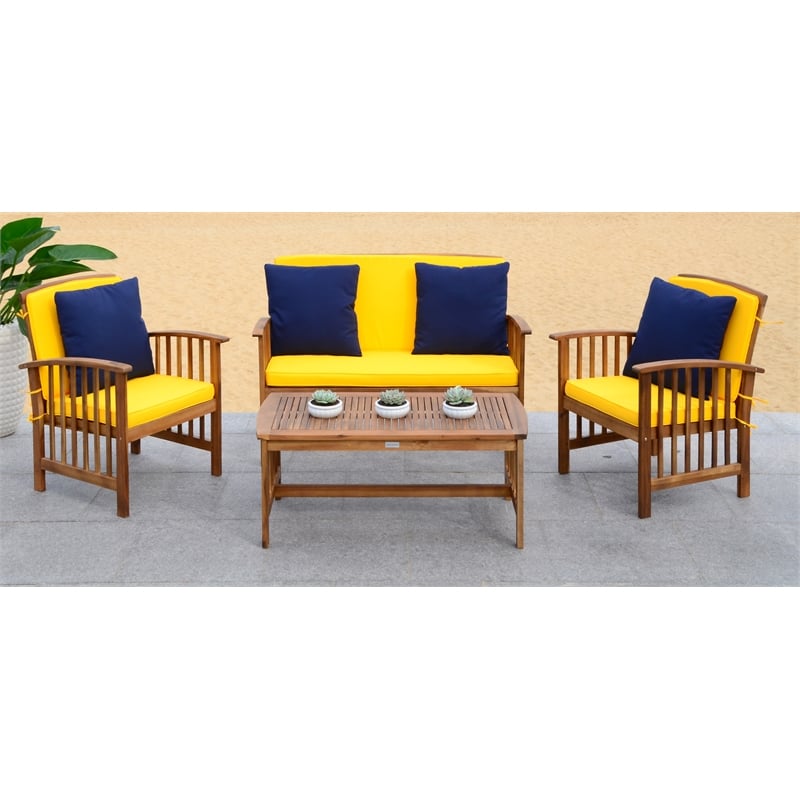 Safavieh Rocklin 4-Piece Acacia Wood Outdoor Set in Natural / Yellow