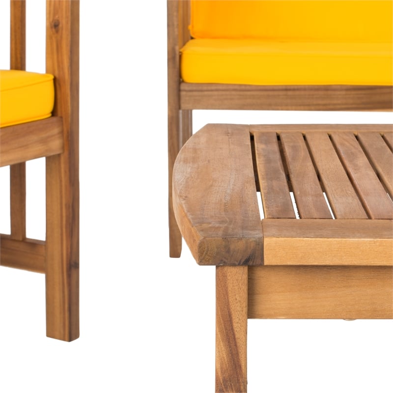 Safavieh Rocklin 4-Piece Acacia Wood Outdoor Set in Natural / Yellow