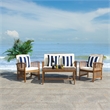Safavieh Rocklin 4-Piece Acacia Wood Outdoor Set in Natural / Beige /Navy/White