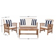 Safavieh Rocklin 4-Piece Acacia Wood Outdoor Set in Natural / Beige /Navy/White