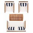 Safavieh Rocklin 4-Piece Acacia Wood Outdoor Set in Natural / Beige /Navy/White