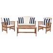 Safavieh Rocklin 4-Piece Acacia Wood Outdoor Set in Natural / Beige /Navy/White