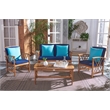 Safavieh Fontana Wood 4 Pc Outdoor Set in Natural / Navy
