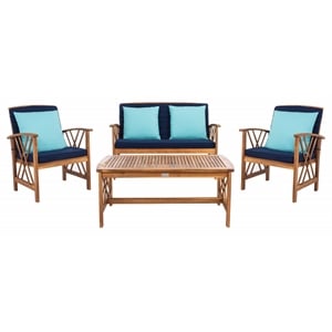 Safavieh Fontana Wood 4 Pc Outdoor Set in Natural / Navy