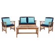 Safavieh Fontana Wood 4 Pc Outdoor Set in Natural / Navy