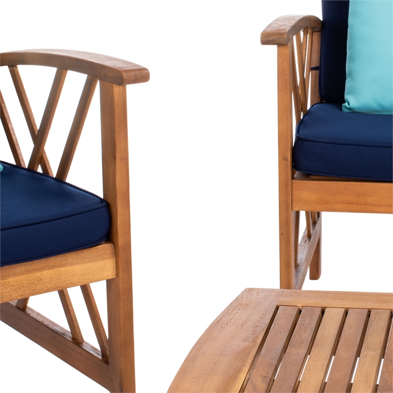 Safavieh Fontana Wood 4 Pc Outdoor Set in Natural / Navy
