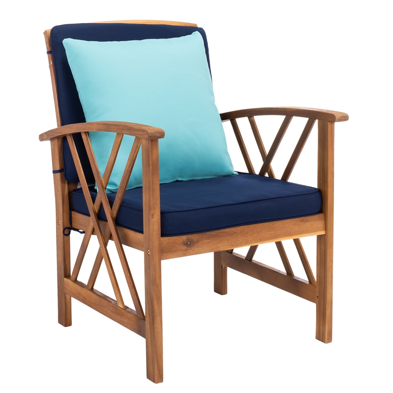 Safavieh Fontana Wood 4 Pc Outdoor Set in Natural / Navy