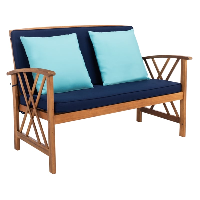 Safavieh Fontana Wood 4 Pc Outdoor Set in Natural / Navy