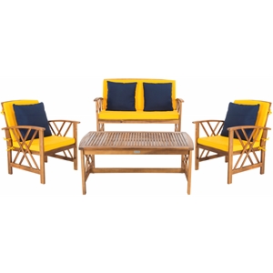 Safavieh Fontana Wood 4 Pc Outdoor Set in Natural / Yellow