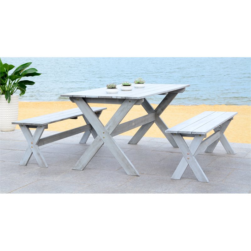 Safavieh Marina 3-Piece Acacia Wood Outdoor Set in Distressed Gray