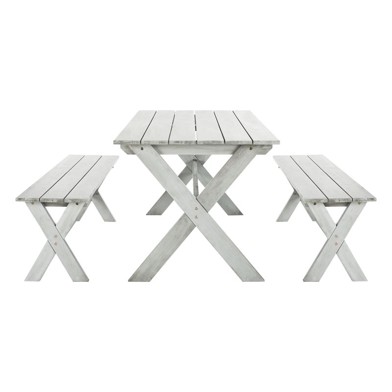 Safavieh Marina 3-Piece Acacia Wood Outdoor Set in Distressed Gray