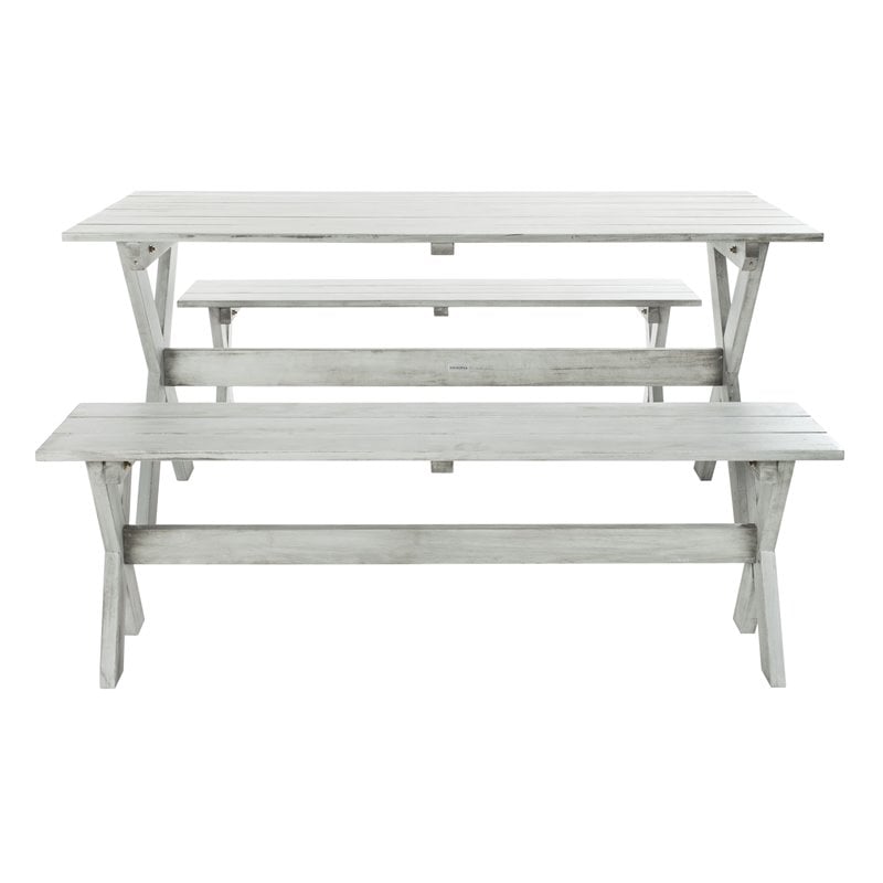 Safavieh Marina 3-Piece Acacia Wood Outdoor Set in Distressed Gray