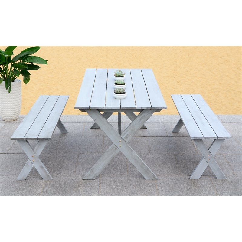 Safavieh Marina 3-Piece Acacia Wood Outdoor Set in Distressed Gray