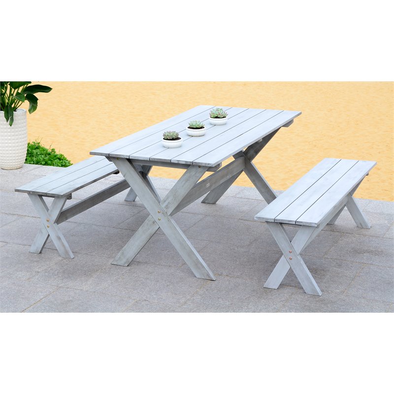 Safavieh Marina 3-Piece Acacia Wood Outdoor Set in Distressed Gray