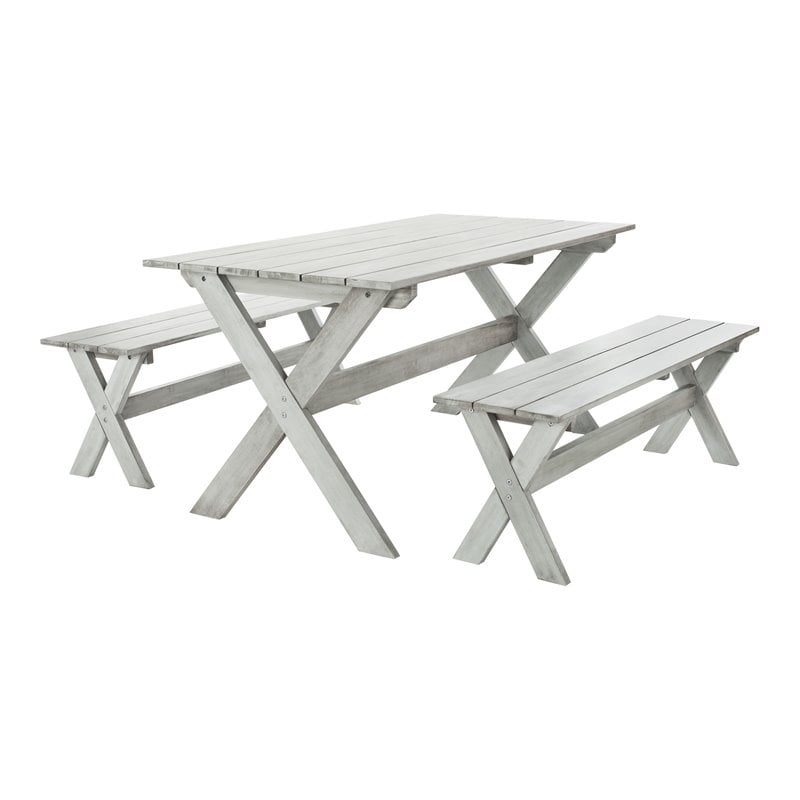 Safavieh Marina 3-Piece Acacia Wood Outdoor Set in Distressed Gray