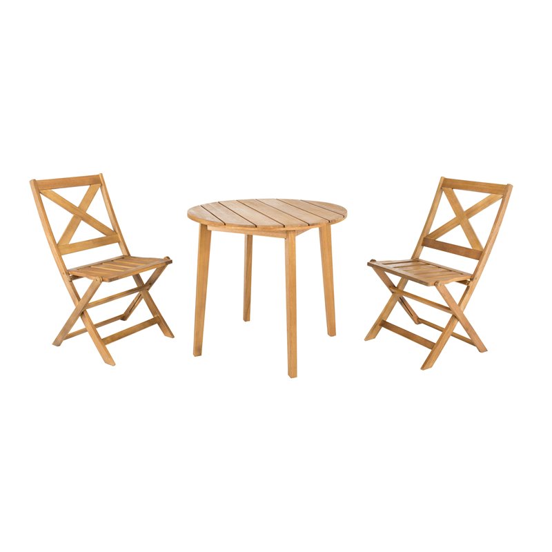 Safavieh Bruna 3-Piece Eucalyptus Wood Outdoor Bistro Set in Natural