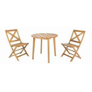 safavieh bruna 3-piece eucalyptus wood outdoor bistro set in natural