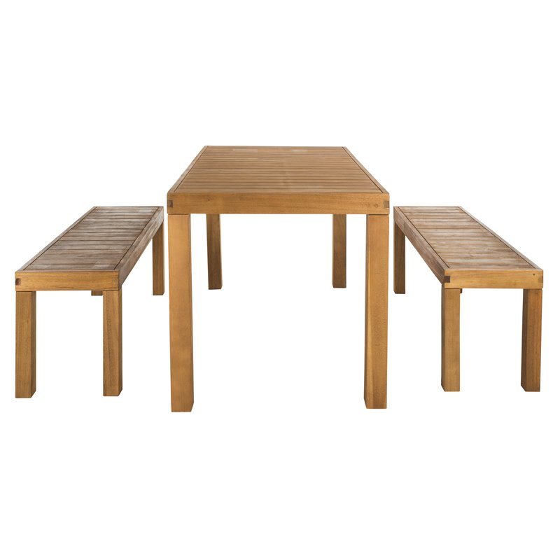 Safavieh Dario 3-Piece Eucalyptus Wood Dining Set with 2 Benches in Natural