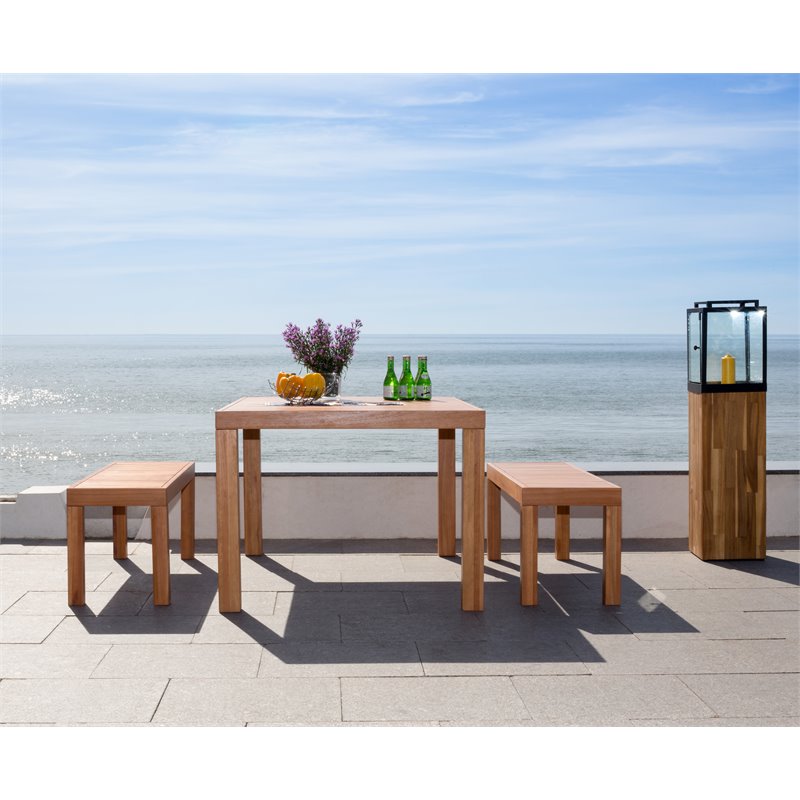 Safavieh Dario 3-Piece Eucalyptus Wood Dining Set with 2 Benches in Natural