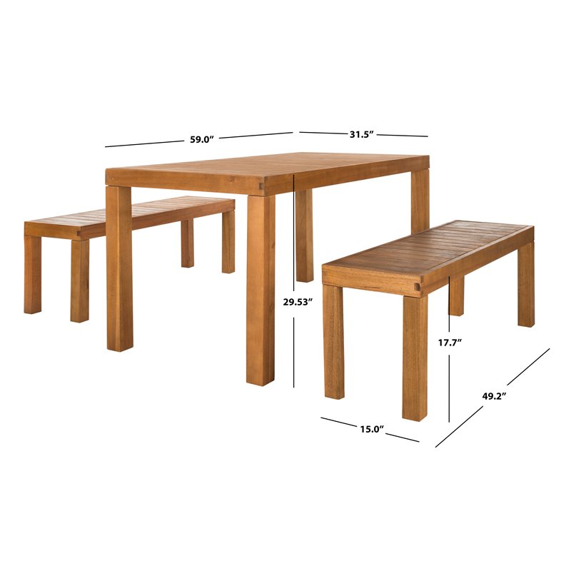 Safavieh Dario 3-Piece Eucalyptus Wood Dining Set with 2 Benches in Natural