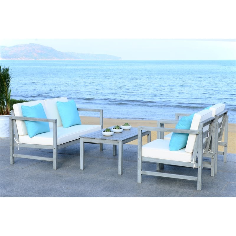 Safavieh Montez 4-Piece Eucalyptus Wood Outdoor Set in Gray/Beige